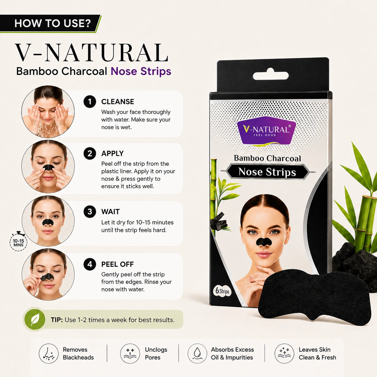 Bamboo Charcoal Nose - 6 Strip