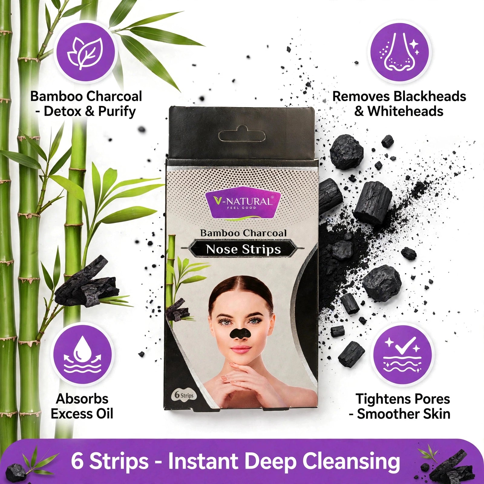 Bamboo Charcoal Nose - 6 Strip