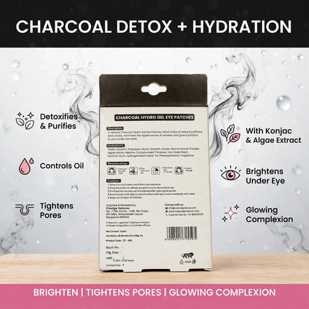 V-NATURALS CHARCOAL HYDRO GEL EYE PATCHES – Korean Formula for Dark Circles, Puffiness & Fine Lines (3 Pairs)