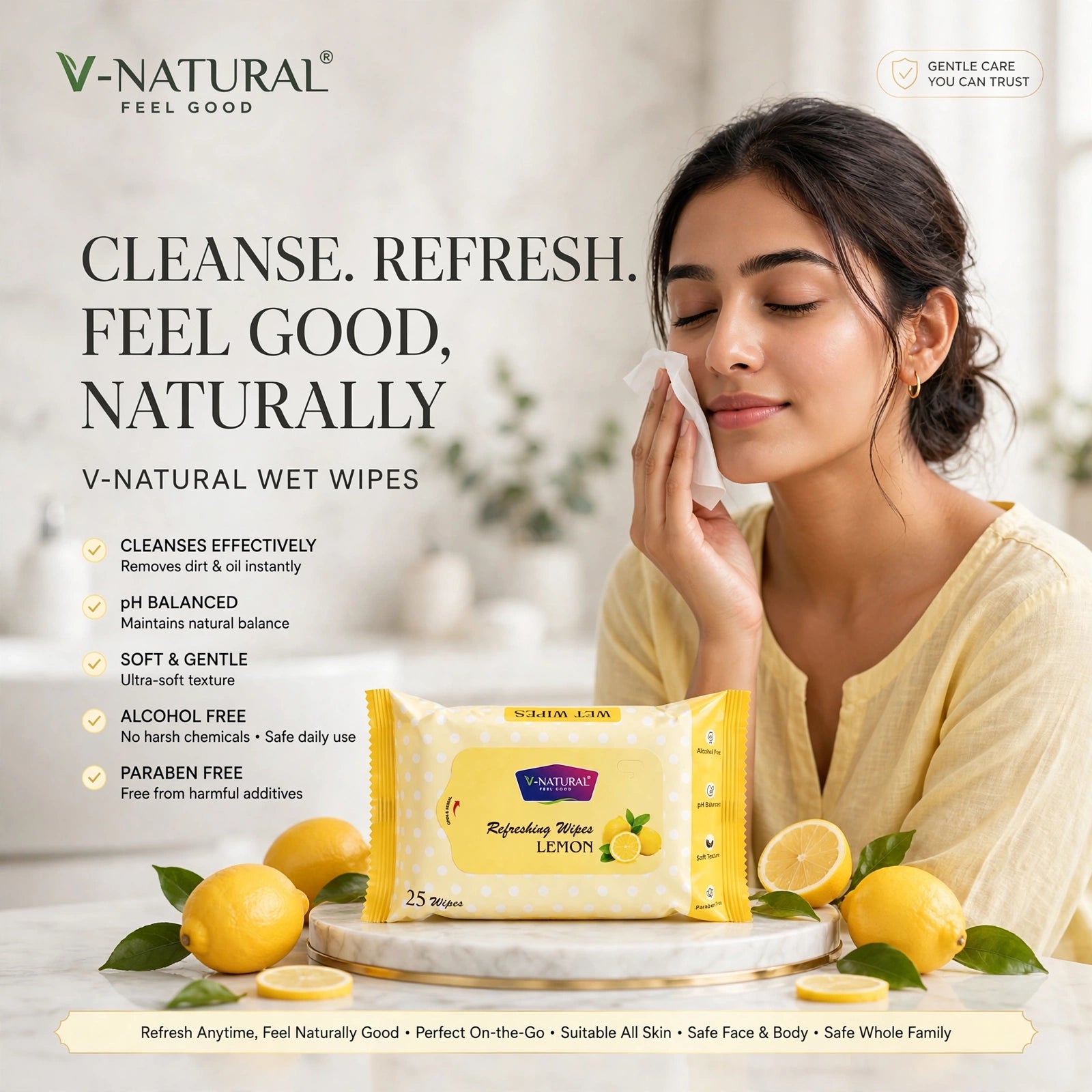 Refreshing Wipes Lemon Wet Wipes 25 Pcs