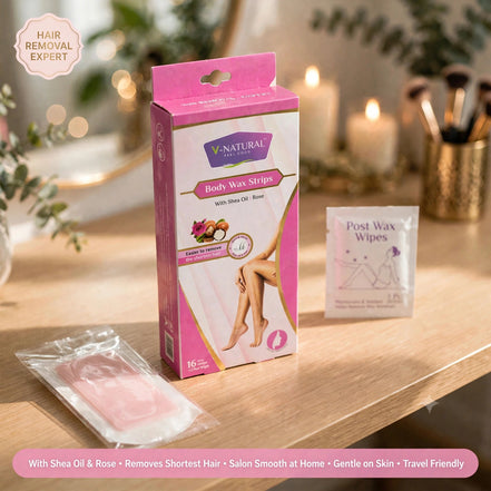 Body Wax Strips With Shea Oil & Rose (16 Wax Strips +2 Post Wipes)