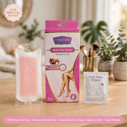 Body Wax Strips With Shea Oil & Rose (16 Wax Strips +2 Post Wipes)
